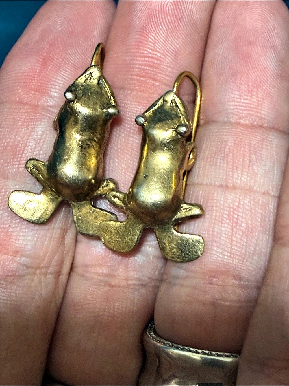 Vintage Frog Shaped Gold Tone Sterling Earrings